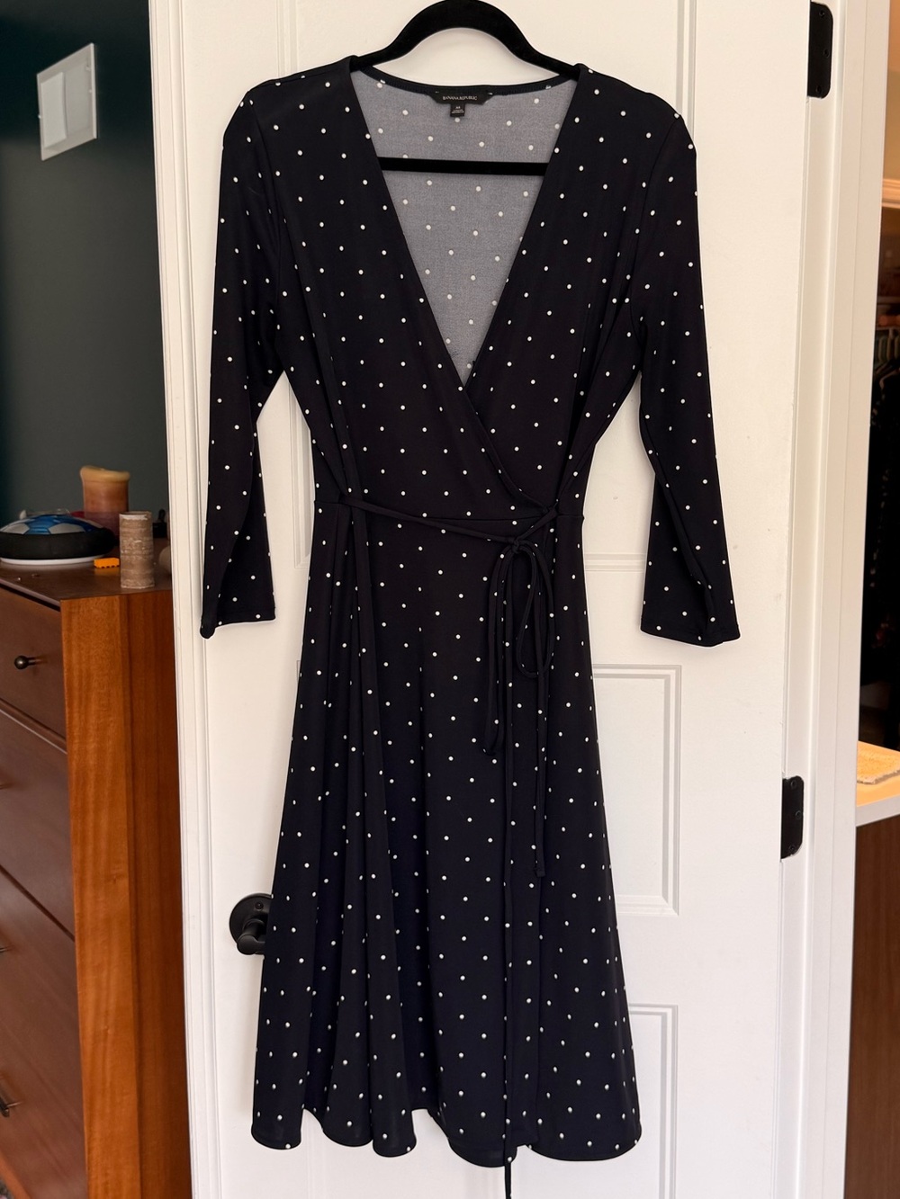 Banana Republic Black Polka Dot Wrap Dress